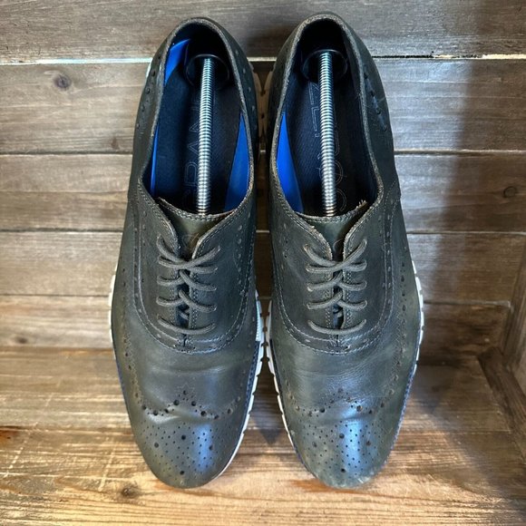 Mens Cole Haan Zerogrand Olive Green Leather Wingtip Brogue Shoes‎ Size 13 M GUC - Picture 3 of 6